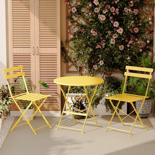 DEWINNER Folding Table and Chairs Set, Three Piece Garden Table a...