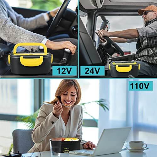 Upchef Electric Lunch Box Food Heater Portable Food Warmer 60W Heated Lunch Box 2 In 1 For Car Truck & Home Leak Proof 2 Compartments Removable 304 Stainless Steel Container, Fork, Spoon (Yellow) #TOP1