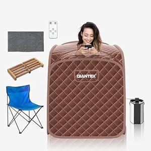 Giantex Steam Sauna, Portable Sauna 3L Blast-Proof Remote Control W/9 Adjustable Temperature & Timer, Mat, & Chair for Home, Coffee