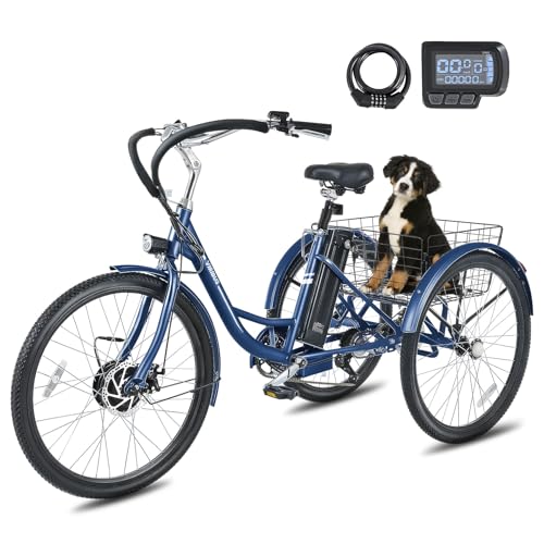 Viribus Electric Tricycle for Adults, 26 inch Electric Trike 350W(Peak 700W) with 468Wh Removable Battery, 3 Wheel Electric Bike for Seniors, Motorized 7 Speed Adult Tricycle, E Trike 330 lb. Blue