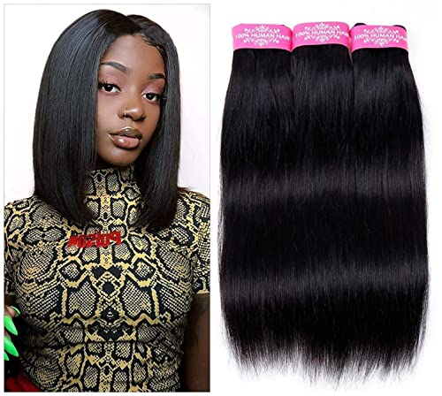 Sexycat Straight Human Hair Bundles 10 12 14 Inch 100% Unprocessed Brazilian Virgin Hair Extensions Weave Weft Bundles Human Hair Natural Color