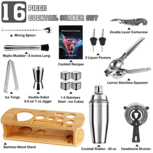 image for Cocktail Shaker Set Bartender Kit, AerWo 16pcs Stainless Steel Bar Too