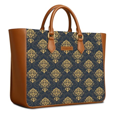 Image of The Purple Tree Handcrafted Women's Tote Bag with Vegan Leather Handles & Indian Prints, Shoulder Tote Bag and Handbag for Office and College (Pack of 1)