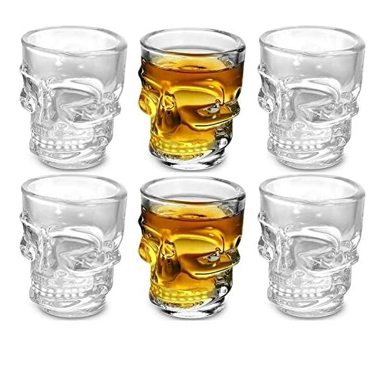 
                            Circleware Skull Face Heavy Base Whiskey Shot Glasses, Set of 6, Party Home and Entertainment Dining Beverage Drinking Glassware for Brandy, Liquor, Bar Decor, Jello Cups, 1.75 oz, Clear
                        