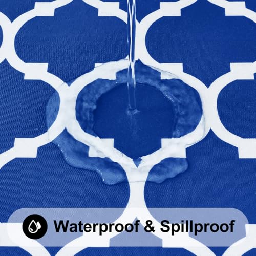 Image of Smiry Round Table Cloth, Flannel Backed Vinyl Tablecloth, 60 inch Round | Waterproof Plastic Tablecloths, Wipeable Table Cover for Dining, Indoor and Outdoor (Blue)
