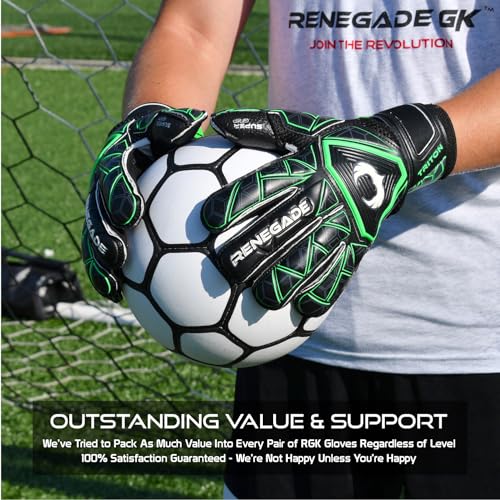 Image of Renegade GK Renegade GK Triton Raider Roll Cut Level 2 Goal Keeper Gloves with Pro-Tek Fingersaves - Boys & Girls Goalie Gloves Size 7 - Youth Keeper Gloves Black & Green