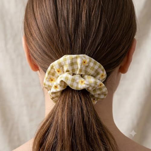 Image of Yellow Fashion Accessories Set for Women & Girls - Matte Flower Claw Clip, Plaid Plumeria Scrunchie, Geometric Hair Pins, Beaded Charm Bracelet 4Pcs