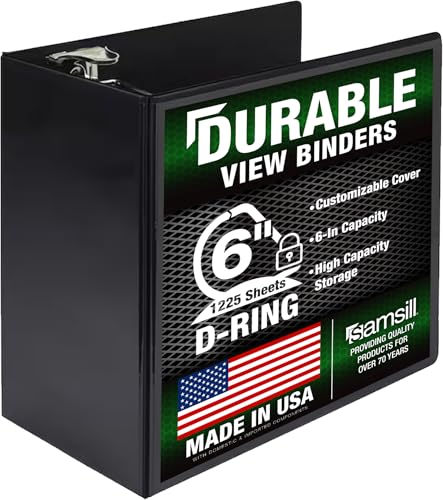 Image of Samsill Durable 6 inch 3 Ring Binder, Locking D Ring Binder, Customizable Clear View Cover, Black, Holds 1225 Pages