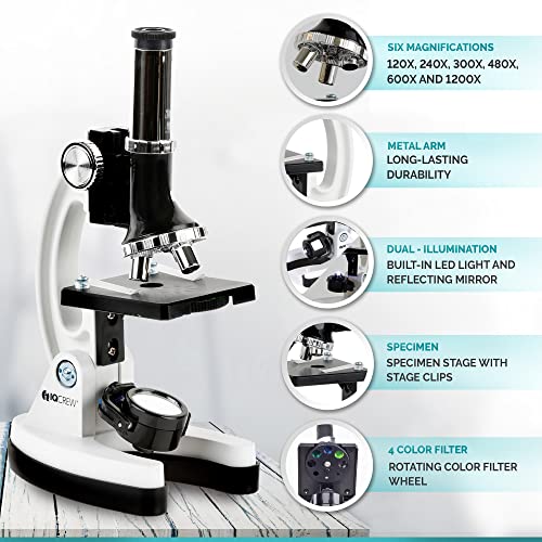 Image of AMSCOPE-Kids 120X-1200X White Metal Arm Starter Kids Student Microscope Kit and Compact Refractor Telescope with Tripod - M30-ABS-KT2-W-TKVB1