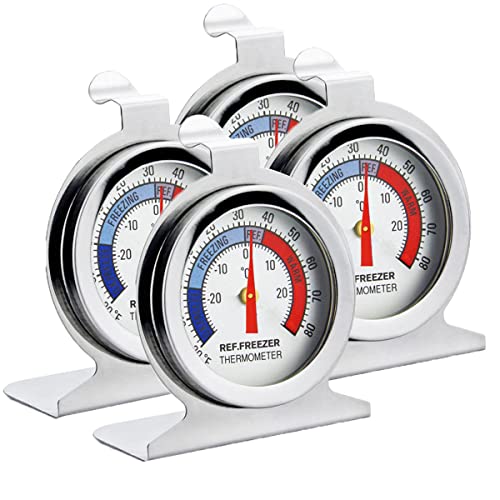 Fridge Thermometer Refrigerator Thermometer INRIGOROUS 4Pcs Stainless Steel Dial Fridge/Freezer Thermometer with Hanging Hook and Retractable Stand
