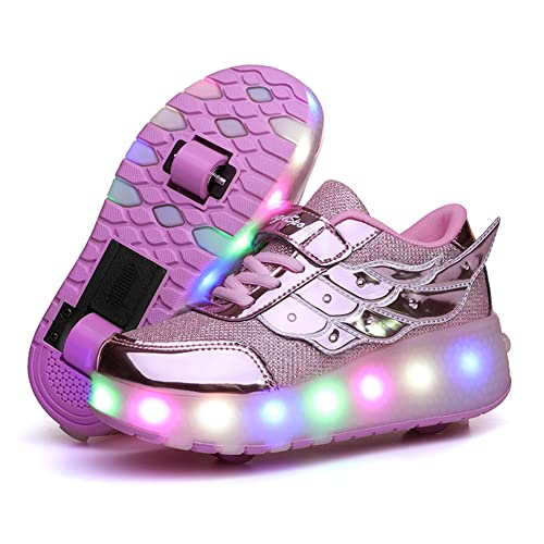 Aizeroth USB Recargar Skateboarding Zapatos Luces LED Coloridos Parpadeante Zapatos de Skate Rueda Doble Zapatillas Calzado Deportes de Exterior Gimnástico Sneakers Regalo de cumpleaños para niños