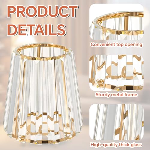 Image of Teenyyou 2 Pcs Gold Crystal Lamp Shade Elegant Ceiling Light Cover E26 /E27 Base 1.65 inch Top x 5.5 inch Dia. x 5.9 inch H Chandelier Lampshade Replacement for Bathroom Bedroom Living Room Hallway Wall Sconce