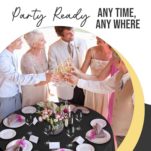 Image of Exquisite 66% Thicker Premium Black Round Tablecloth 0.5 Mil 6 Pack Plastic Table Cloth Disposable 84 Inch Round Plastic Tablecloth Won't Tear Easily Like Cheap Thin Brands