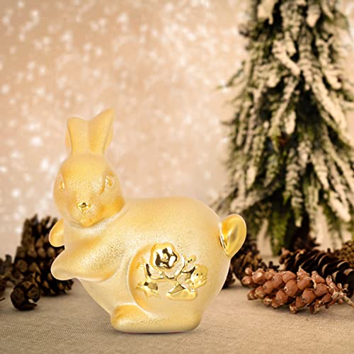 Vosarea Gold Rabbit Figurine 2023 Chinese Zodiac Rabbit Statue Feng Shui Rabbit Sculpture Cartoon Rabbit Ornament For New Year #TOP2