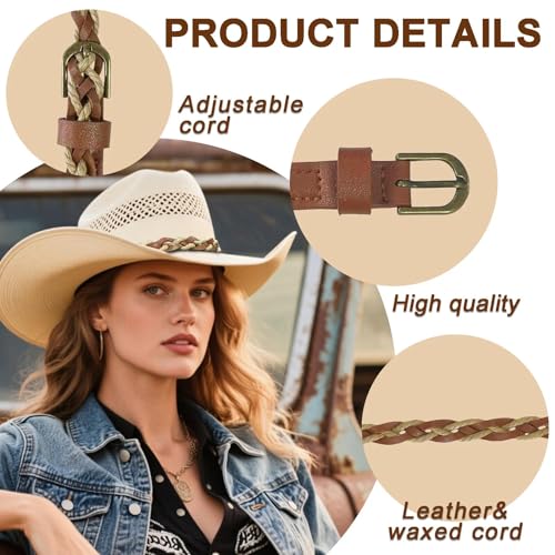 Image of Cowboy Hat Bands for Men Women, Leather Hatbands Belt for Cowboy /Western /Fedora /Cowgirl Hats