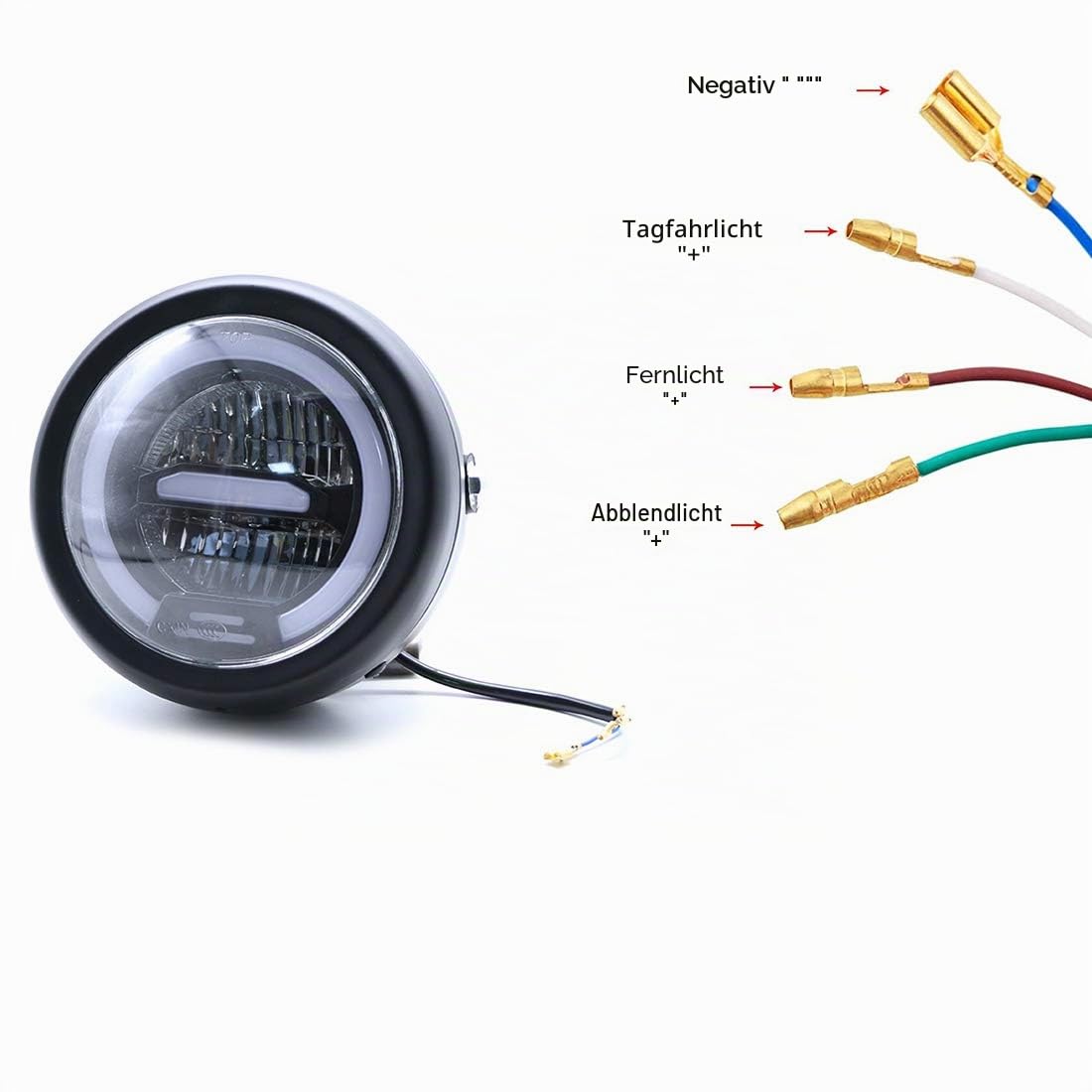 Motorrad LED Frontscheinwerfer, 6,5 Zoll Universal Scheinwerfer Distanz Licht mit Halterung zur Überholung des Motorrad Cafe-Racer (Weißes Licht)