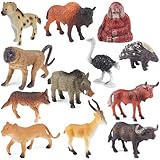 ONEST 12 Pieces African Animal Figures Toys Figurines Playset Wild Zoo Animals Figurines Jungle Animals Playset Hand Painted Tiny Animals Toys for Kids Adults