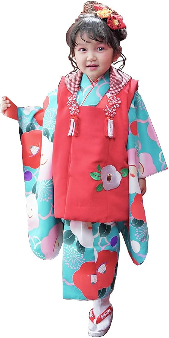 七五三 着物 3歳 女の子 被布セット すみれ ブランド 椿柄 クリーム／白