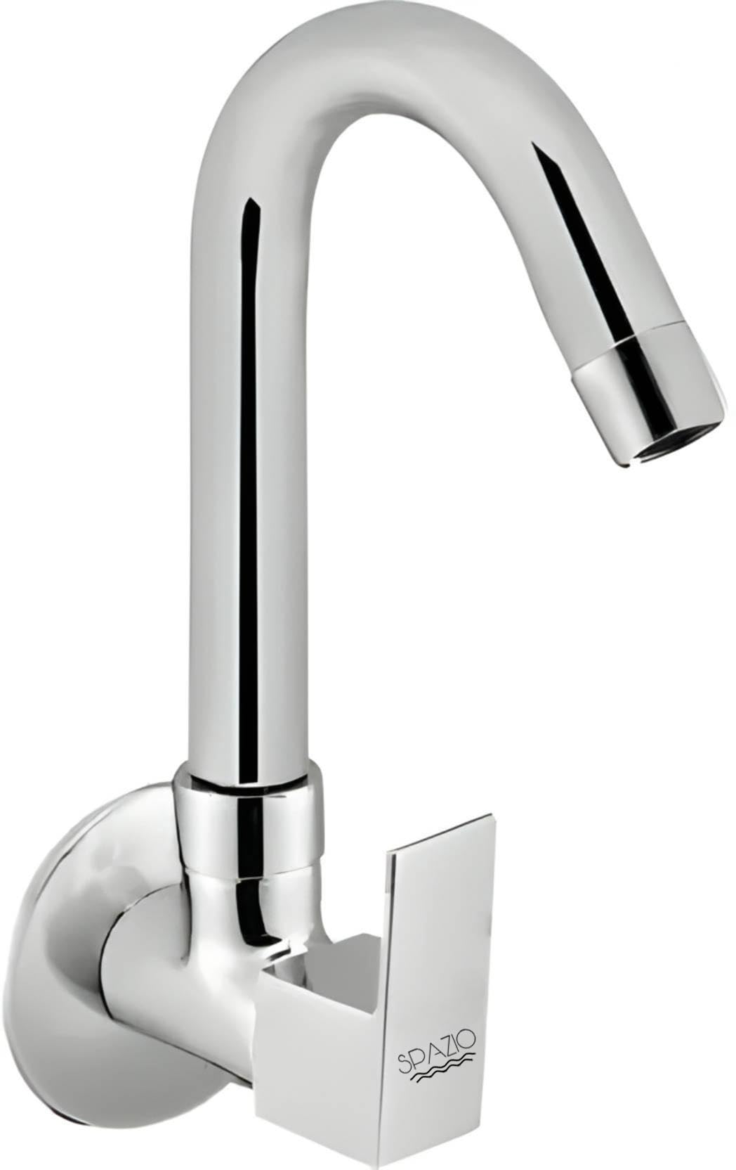 SPAZIO Kube Brass Sink Cock Tap/Sink Faucet with Black 360 Degree Swivel Spout & Foam Flow Pattern, Hot OR Cold Water for Kitchen Sink, Wash Basin, Chrome Finish with Wall Flange