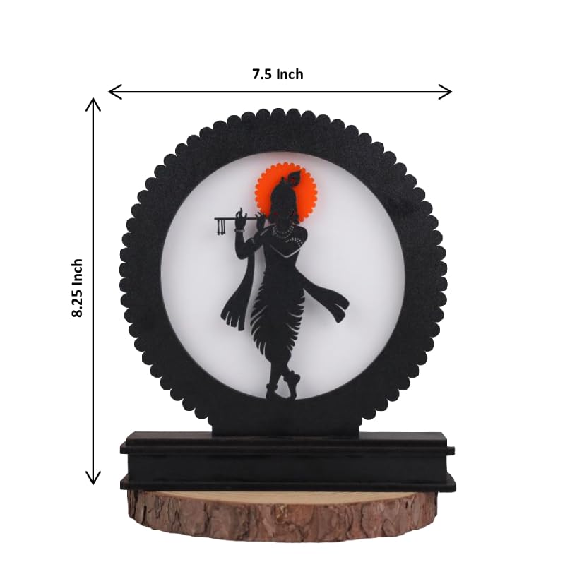 Image of Divine Krishna LED Backlit Lamp 8.25 inch MDF Wood & Acrylic Night Light with Power Adapter Spiritual Home Decor for Wall, Table, Gift Soothing Illumination for Peace & Harmony, Black