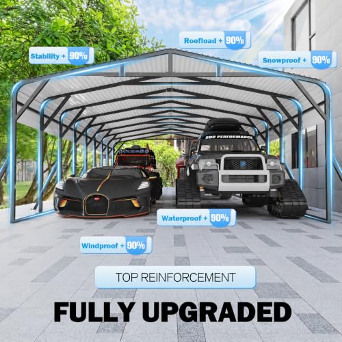 Image of AirWire Carport Canopy 20'X40' Heavy Duty Car Port Galvanized Steel Roof, Reinforced Stable Triangle Frame for Snowy Windy Metal Carports Enhanced Base Car Tent for Car,RV,Pickup,Boat,Truck,Tractor