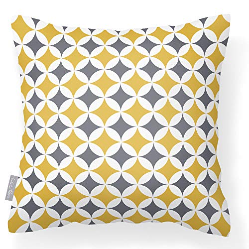 Izabela Peters - Cojín de Tela Impermeable para jardín al Aire Libre, colección Marrakech, diseño Impreso y Hecho a Mano en el Reino Unido, Bahia - Mustard & Grey