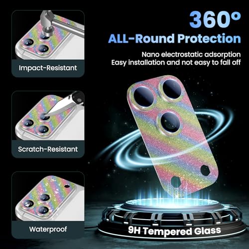 Image of Uyiton for iPhone 17-Pro Camera-Lens Protector: Bling [Not Easy to Break][Strong Adsorption][Case-Friendly] Metal Tempered Glass Rear Camera Screen Cover - Glitter Colorful