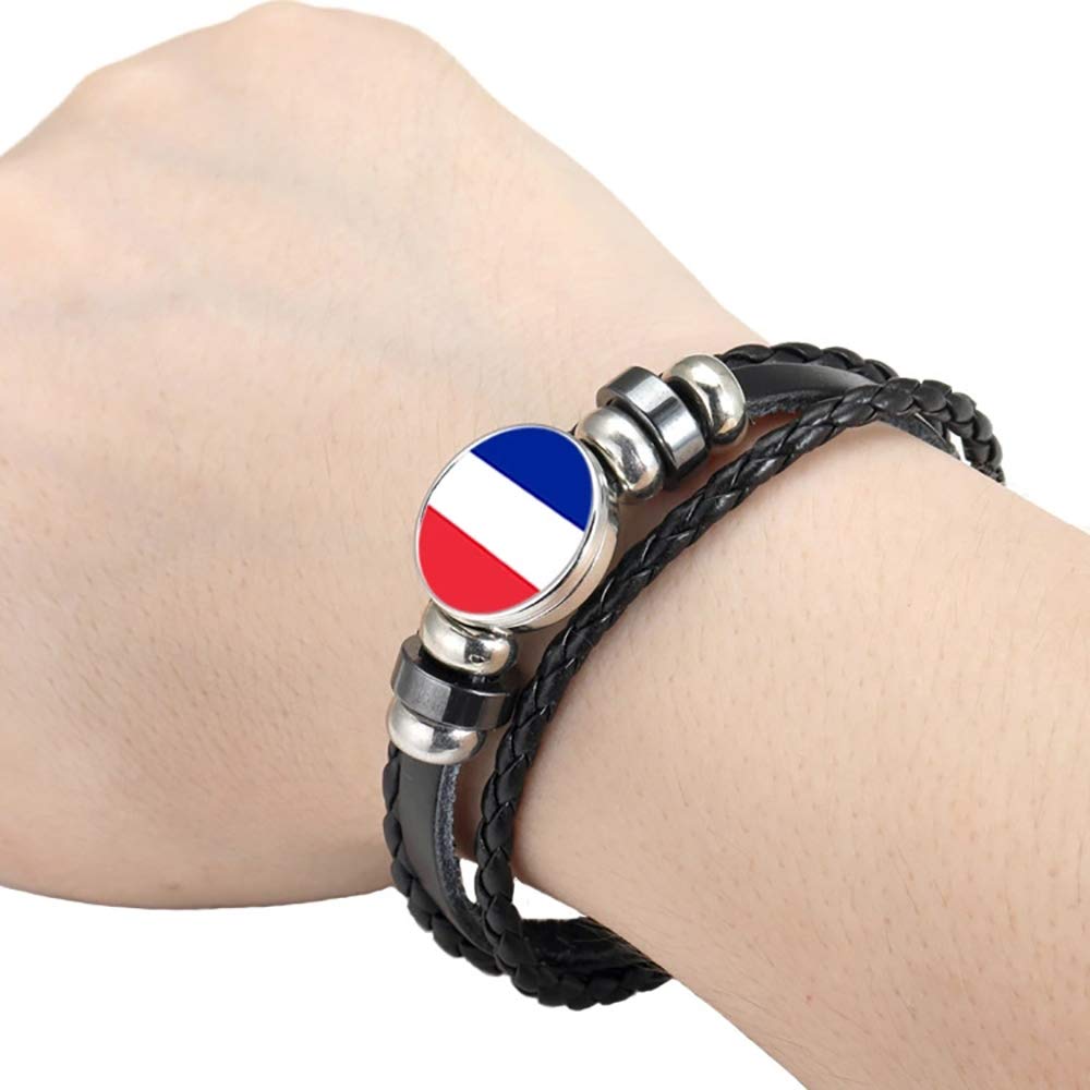 France Flag Braided Bracelet Leather Chain Crystal Wristband Souvenir,Fashion Handmade Bracelet for Man & Woman Special Day's Gift