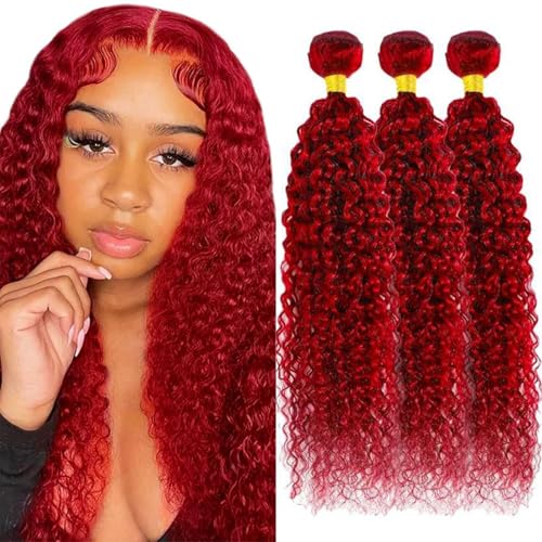 Red Human Hair Bundles 12 14 16 Inch Water Wave Bundles Human Hair 100% Unprocessed Brazilian Virgin Curly Weave 3 Bundles Hair Extensions for Black Women