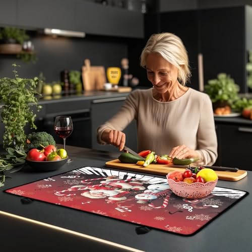 Image of Electric Stove Insulation Mat, Santa Claus Christmas Snowman Cane, Heat Resistant Soft Glass Stove Top Protector 30x21 Inch Cooktop Cover Protector Wear Resistant Non-Slip Rubber Base
