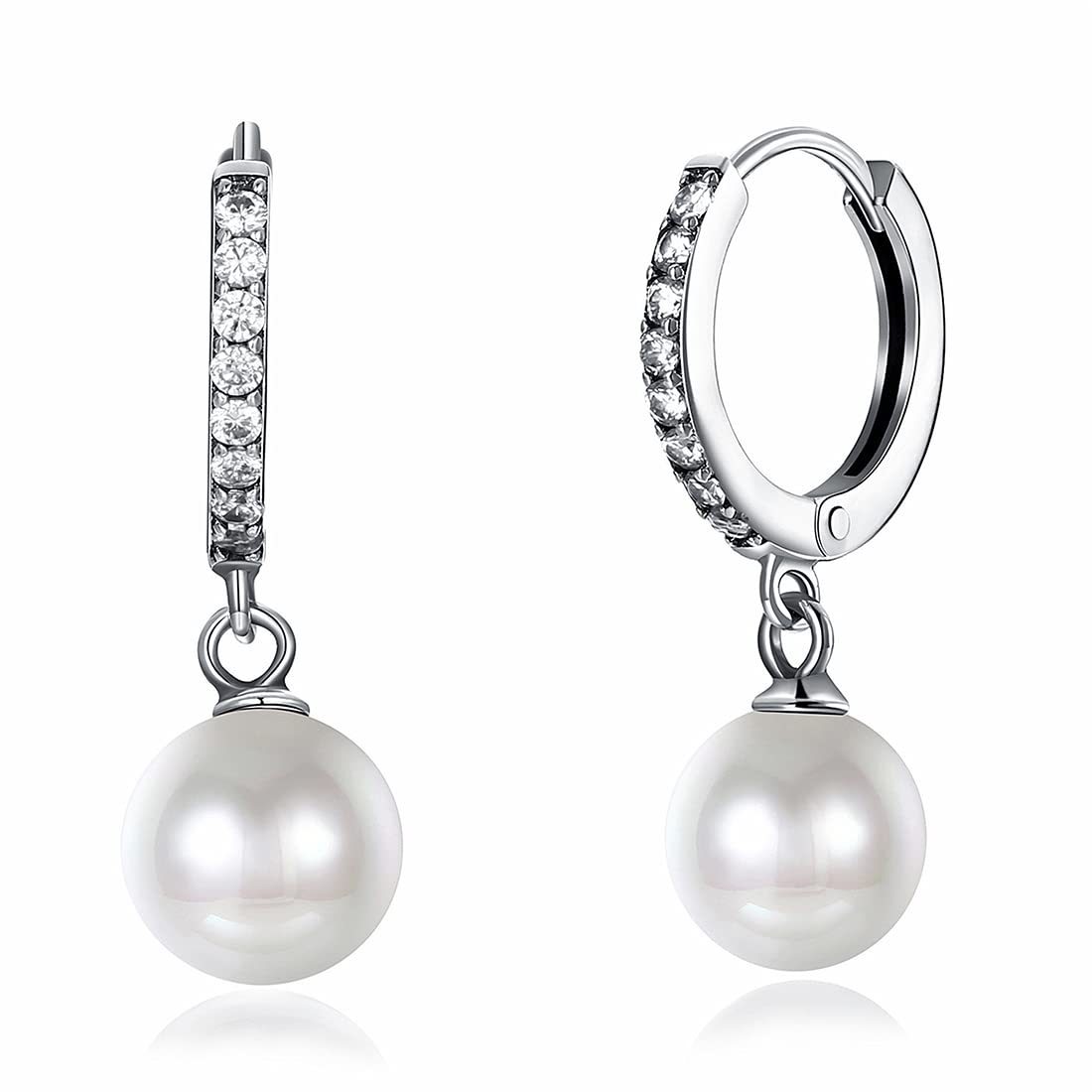 LONSVTTU 1 pare Pendientes de Perla de Plata de Ley 925 para Mujer con 10mm Blanco Perla Circonita cúbica AAA