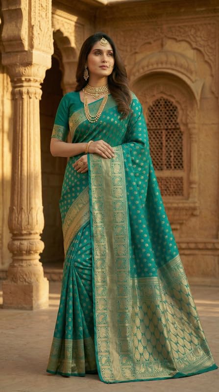 Image of C J Enterprise Women's Pure Soft Silk Saree With Blouse Piece For Wedding (Priya)