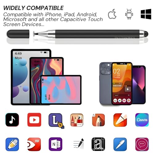 Image of 2-Way Dual-Sided Stylus Pen for All Touch Screen Devices Android Mobile Phones Tablets Pads Smartphones - Black