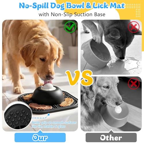 Image of Slow Feeder Dog Bowls & Lick Mat for Liquid and Thick Treat, Anti-Slip Dog Lick Bowl with Interactive Rolling Ball, 5 /6 Cup Pup Licking Toy for Large Medium Small Dogs and Cats Black