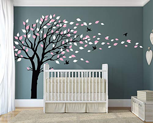 LUCKKYY Tree Blowing in The Wind Tree Wall Decals Wall Sticker Vinyl Art Kids Rooms Teen Girls Boys Wallpaper Murals Sticker Wall Stickers Nursery Decor Nursery Decals (Black+White)