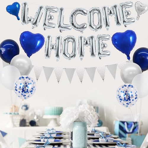 Image of TONIFUL 16 Inch Silver Welcome Home Foil Letter Balloons Banner Decor Kit