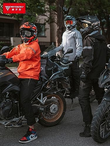 Image of Motowolf 2-Pcs Motorcycle Jacket Men & Pants, 100% Waterproof Protective Rain Gear Reflective Jacket with Hood, All-Season
