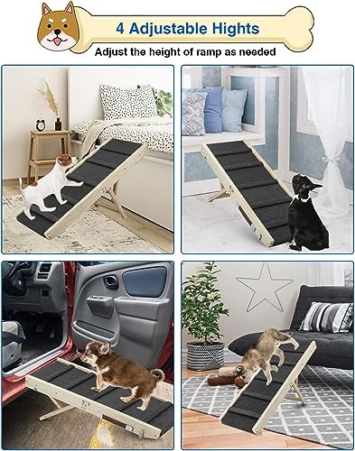 Klappbare Hunderampe aus Holz -Hundetreppe Höhenverstellbar 25-48cm mit Rutschfester Matte für Bett & Sofa | Leichte Haustierrampe auch für Katzen