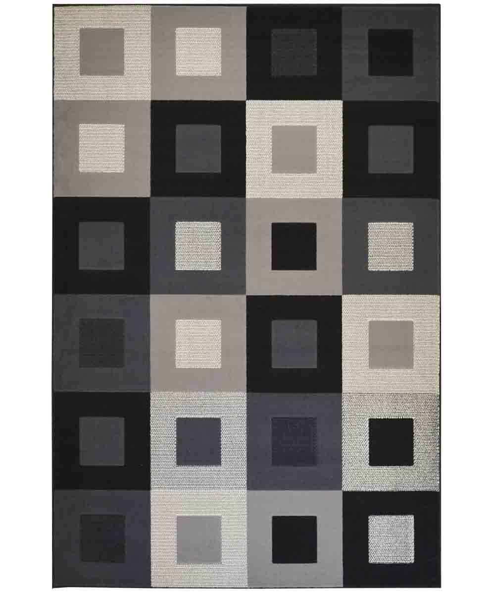 Parure (3 pezzi) di Tappeti moderno geometrico a quadri DESIGN 2149 NERO tris scendiletto camera da letto matrimoniale