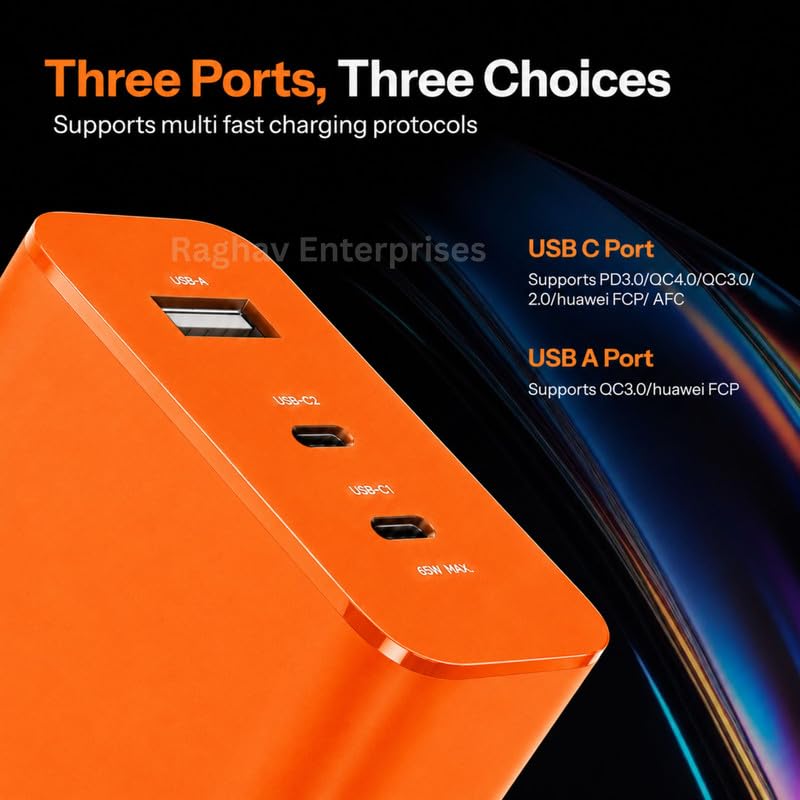 Image of 65W Type C Fast Charger Adapter for Nothing Phone 4 /3 /3a /2 /2a /2a Plus /2A /Phone 2 CMF 1 65Watt USB C Power Charging Adaptor PPS PD 3.0 Type-C Wall Adaptor | BIS Certified OP Orange