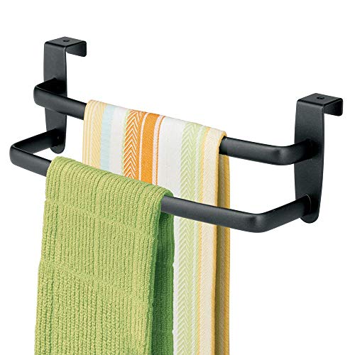 mDesign Modern Kitchen Over Cabinet Strong Steel Double Towel Bar Rack - Hang
