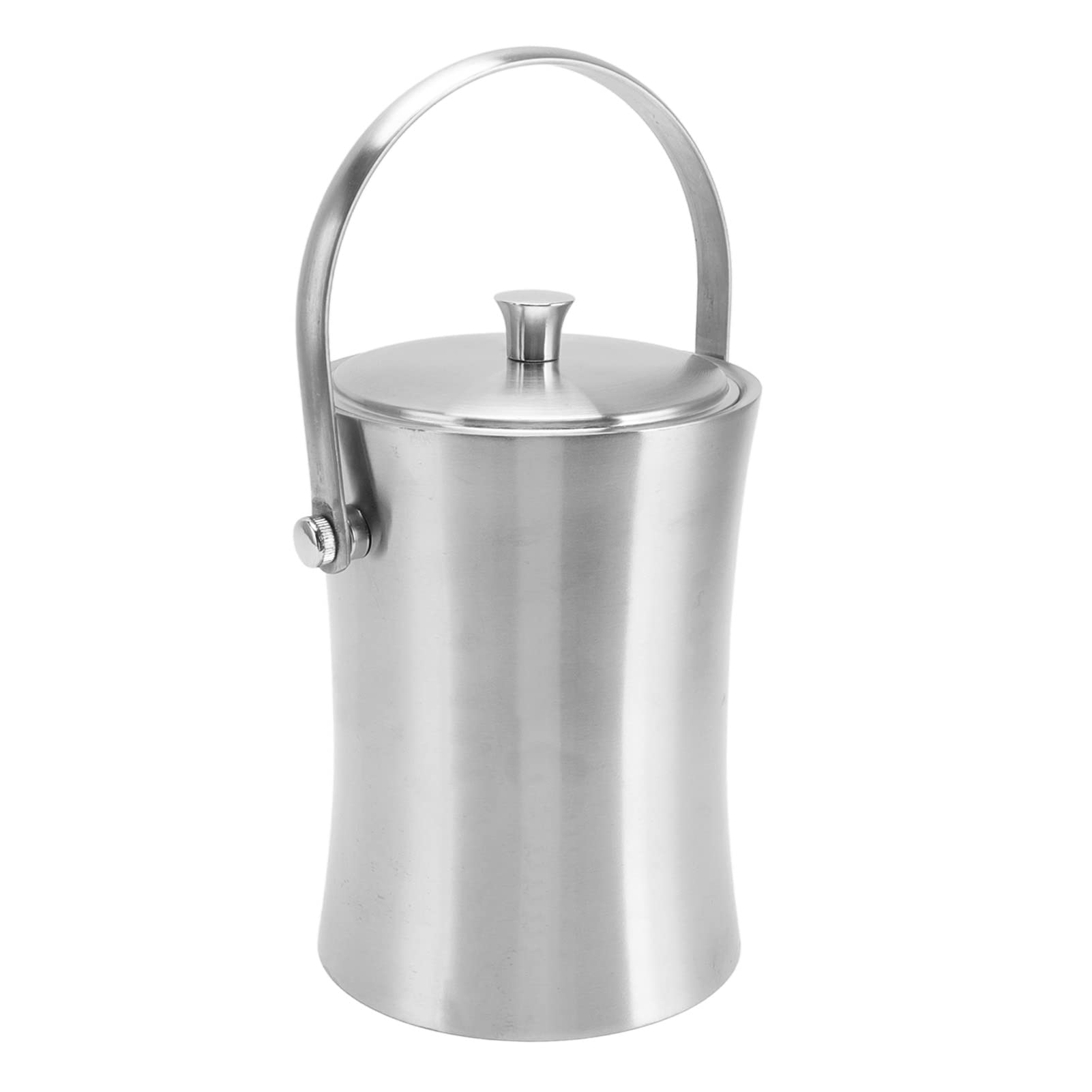 Cubo de hielo de acero inoxidable de doble pared de 1 L con tapa y pinza, cubo de hielo para bar ideal para vino, champán y otras bebidas, diseño en forma de cintura con asa,