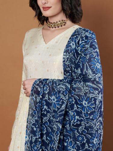 Image of Women's Cotton Blend Floral Print Dupatta with 2.20 Meters | Women's cotton printed dupatta with tassels