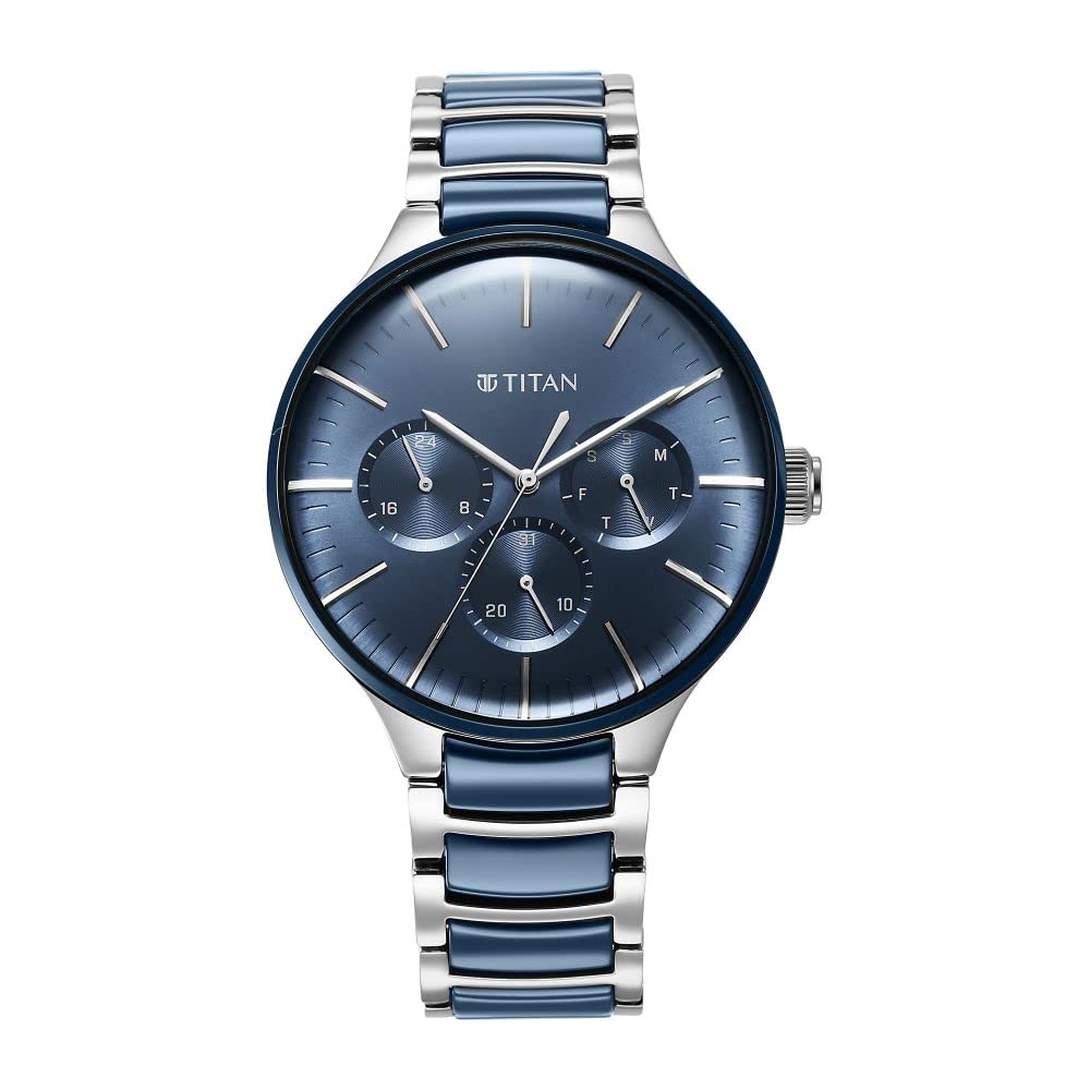 Titan Ceramic Fusion Quartz Multifunction Blue Dial Silver Dual-Toned Stainless Steel Bracelet Watch for Men-NS90148KD02 (B0BD4R93FY) Amazon Price History, Amazon Price Tracker