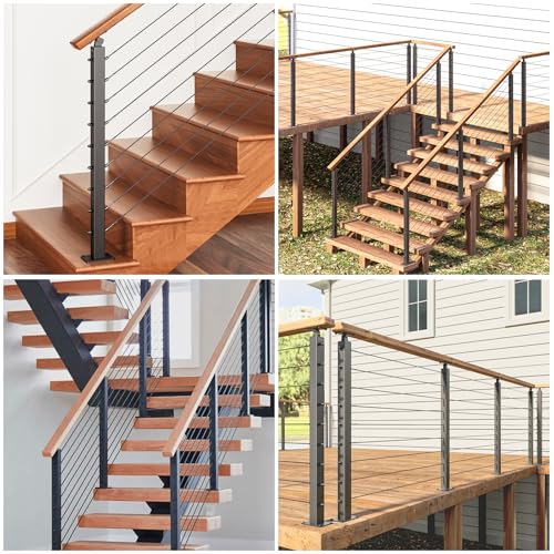 Deck Man 2 Pack 36inch Cable Railing Post Adjustable Angle Cable End Post Stainless Steel Deck Railing Post, Black Deck Man 2 Pack 36inch Cable Railing Post Adjustable Angle Cable End Post Stainless Steel Deck Railing Post, Black