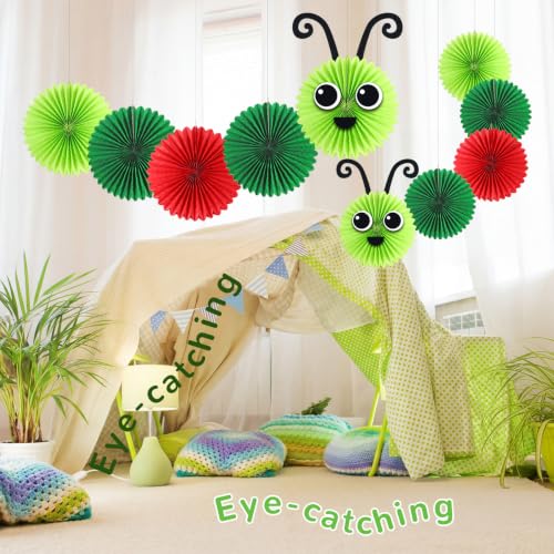 Image of Hortsun 14 Pcs Caterpillar Birthday Decorations 12 Inch 8 Inch Caterpillar Paper Lanterns for School Classroom Birthday Party Favors, with Eyes Mouth Feelers Glue Point(Red Green Color)
