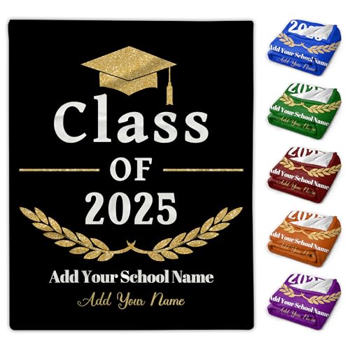 Personalized Graduate Blanket Class of 2025 Gift for Girls Boys Custom Graduation Name Flannel Throws-Super Soft Lightweight Summer Blankets Anniversary Decorations for Couch Sofa-90