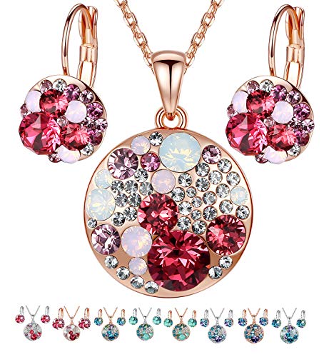 Leafael Ocean Bubble Women's Crystal Jewelry Set Costume Fashion Pendant Necklace Earring, Silver Tone or 18K Rose Gold Plated, 18