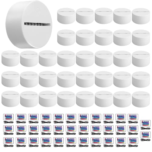 Image of 35-Pack 3D Night LED Light Lamp Base, Includes Remote Control USB Cable, 16 Colors LED Base Decoration Maison Decorative Night Lights for Bedroom Child Room Living Room Bar (35-Pack White)