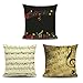 Lieson Juego de 3 fundas de cojín decorativas de 50 x 50 cm, fundas de cojín de 50 x 50 cm, decoración de notas musicales, color beige, amarillo, negro, lino